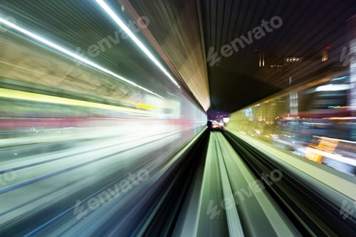 Preview: Train moving fast in tunnel