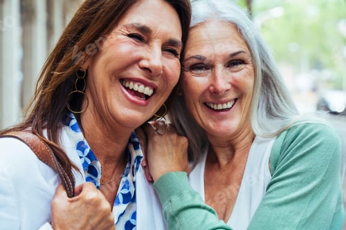 Preview: Beautiful senior women meeting outdoors in the city