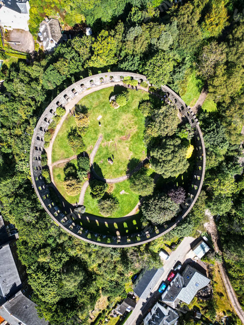 Preview: Aerial drone photo of Mccaig's tower in Oban City, Scotland