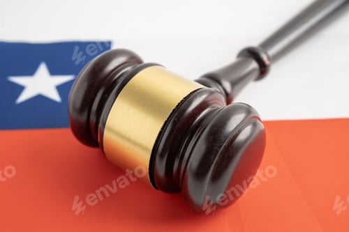 Preview: Chile flag with judge hammer, Law and justice court concept.