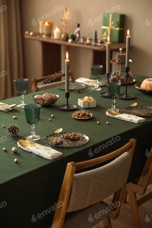Preview: Aesthetic composition of christmas living room interior with personal accessories. Home decor
