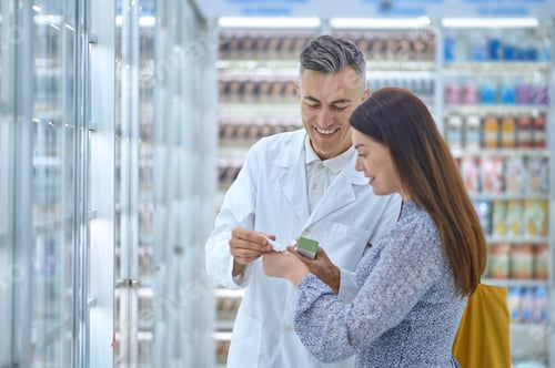 Preview: Male expert consulting a customer regarding body care products