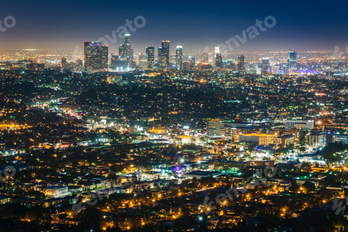 Preview: View Of The Downtown Los Angeles Skyline At Night, From Griffith Observatory, In Griffith Park, Los