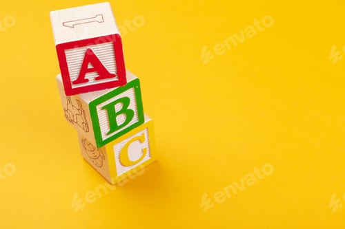 Preview: Alphabet blocks ABC close up, education concept