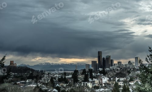 Preview: Stormy Sky Seattle Washington Puget Sound Downtown City Skyline