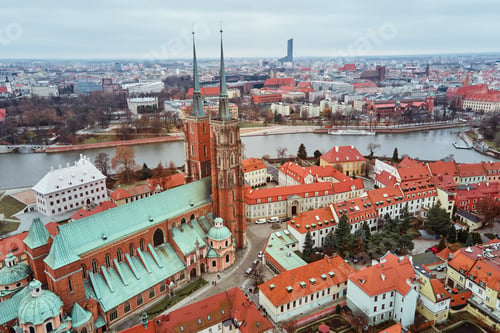 Preview: Cityscape of Wroclaw panorama in Poland, aerial view
