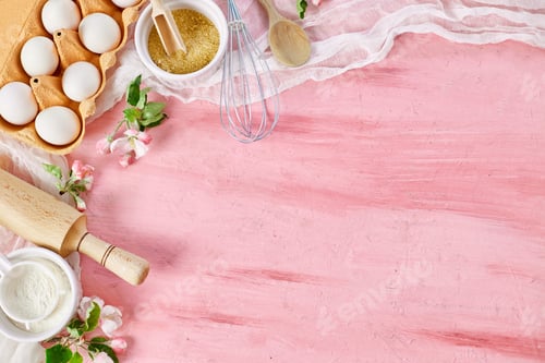 Preview: Bakery or cooking frame, ingredients, kitchen items for pastry