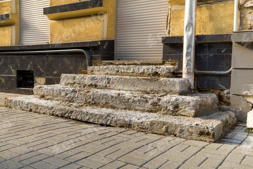 Preview: Old ruined concrete stairs before renovation works.