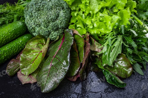 Preview: Fresh organic homegrown herbs and leaf vegetables background