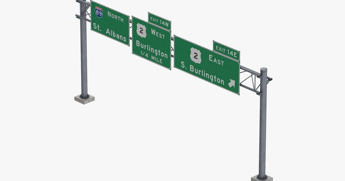 Highway Directional Signs with Route and City Information 3D, Incl ...