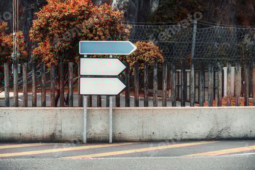 Preview: Blank arrow sign mockup set outdoors