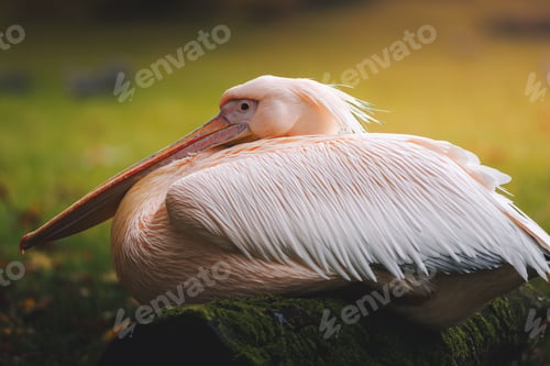 Preview: Pelican Resting on Mossy Log