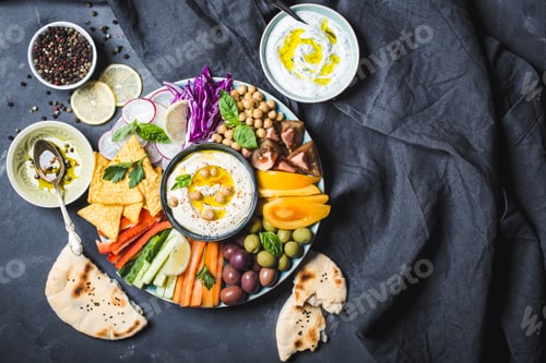 Preview: Hummus platter with assorted snacks