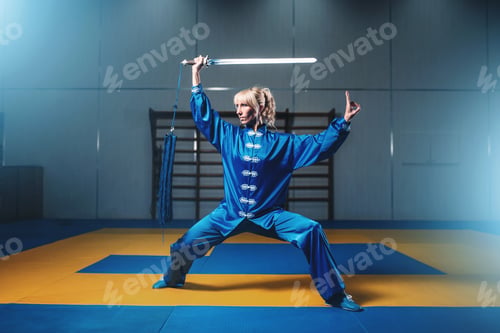 Preview: Female wushu fighter with sword in action