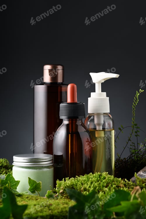 Preview: Group of skin care products with moss and leaves
