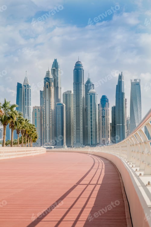 Preview: Empty Walking path with cityscape view of residential area
