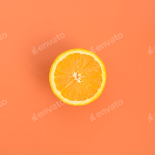 Preview: Top view of a one orange fruit slice on bright background in orange color