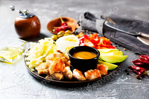 Preview: Cobb salad with sauce.