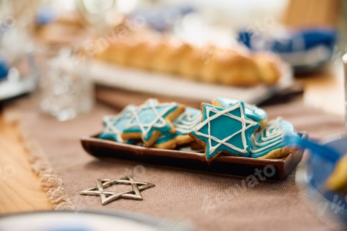 Preview: Star of David shaped cookies for Hanukkah celebration.