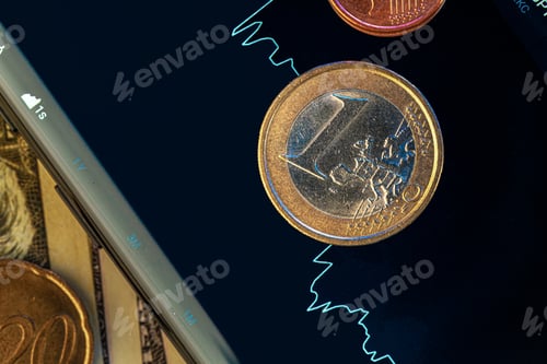 Preview: Euro coin on stock chart. Financial investment concept