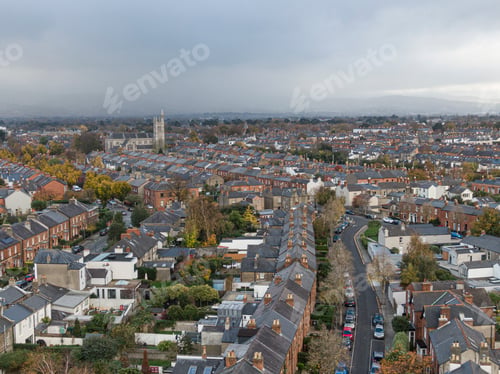 Preview: Street and house in the suburbs of Dublin, Ireland, Aerial view