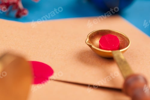 Preview: Vintage letter with red seal stamp close up