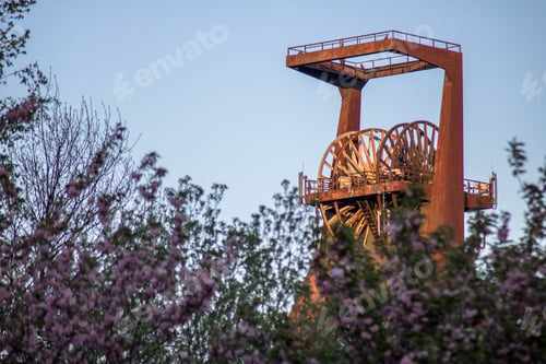 Preview: View of the top part of an old coal mining tower