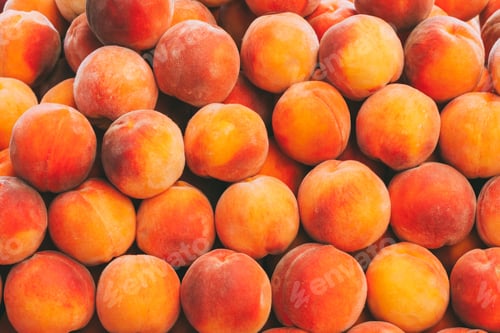Preview: Peaches Fruits Background In The Grocery Market. Healthy And Tas