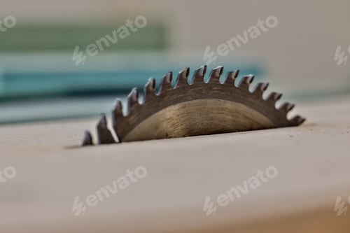 Preview: Metal silver circular saw blades for wood work as industrial tool background.