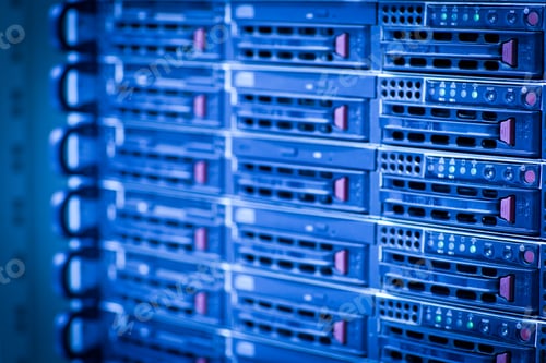 Preview: Server rack cluster in a data center (shallow DOF; color toned i