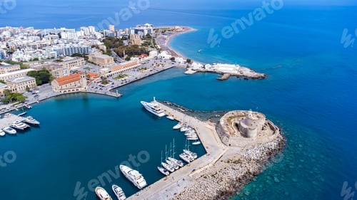Preview: Mandraki port of Rhodes city harbor and Elli beach a popular summer tourist destination