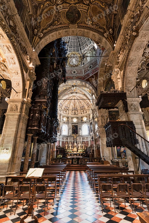 Interior of Grand Cathedral with Ornate Details