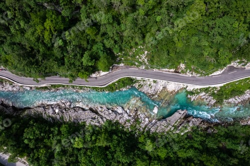 Preview: Aerial view over Soca river in Soca Valley, Slovenia