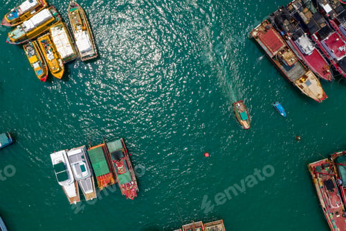 Preview: Aberdeen, Hong Kong 11 May 2019: Top view Hong Kong harbour port