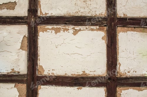 Preview: wall of an old frame house close-up, texture wall of a half-timbered house