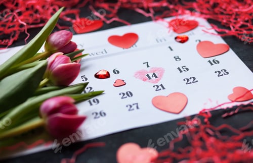 Preview: pink tulips with white veins on a night, blue, dark background.