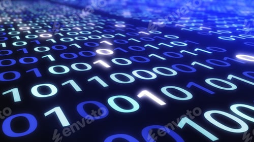 Preview: 01 or binary data on the computer screen on black background