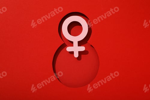 Preview: Number eight cut out of paper on a red background