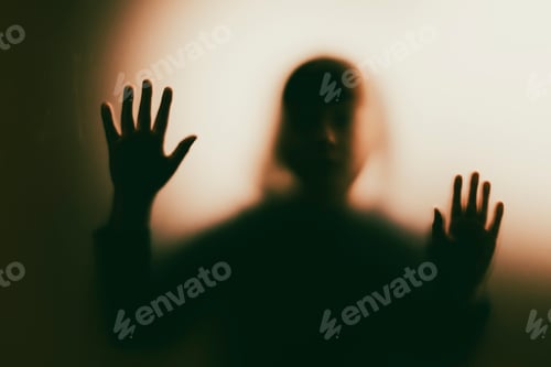 Preview: Shadowy figure, child behind glass - horror background