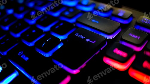 Preview: Close-up view of the modern gaming keyboard with colorful lights