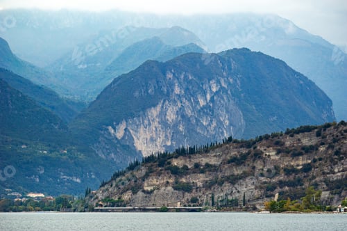 Preview: The promenade on Lake Garda and the Alps.Italy.Tuscany