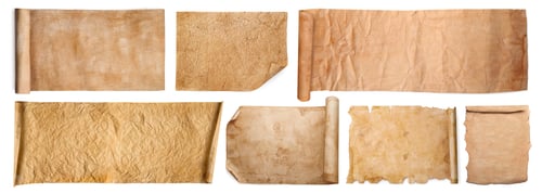 Preview: Set with parchments isolated on white. Aged sheets of paper