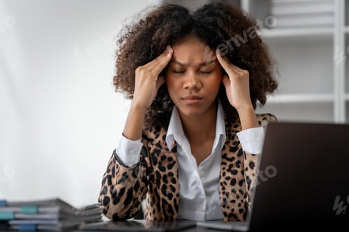 Preview: African american business woman worker stressed at office workplace.