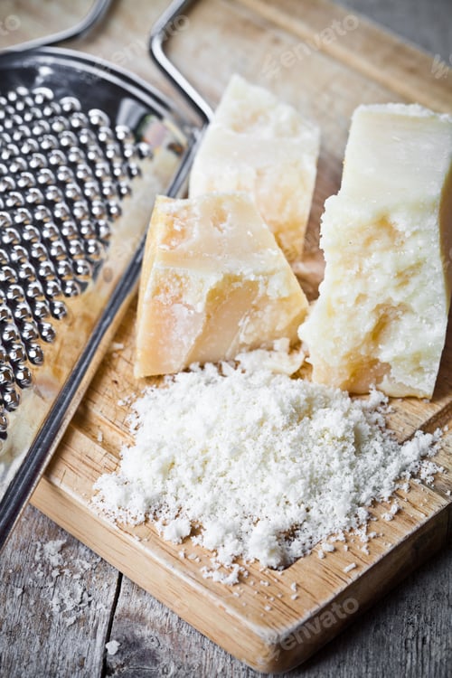 Preview: grated parmesan cheese and metal grater