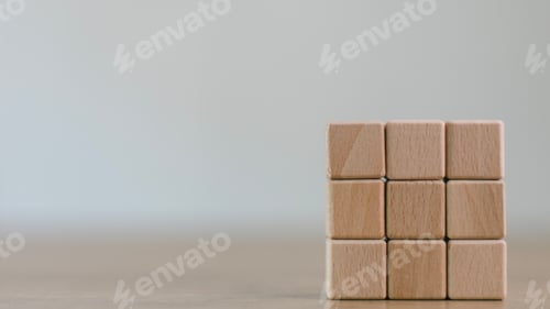 Preview: Blank wooden cubes on the table with copy space, empty wooden cubes for input wording,