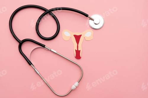 Preview: Stethoscope and Uterus Paper Cutout on Pink Background