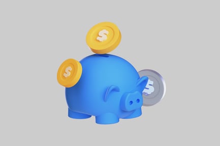Preview: Blue piggy bank and coins