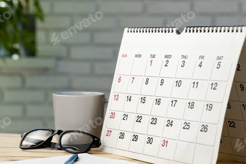 Preview: Calendar page close up on office desk