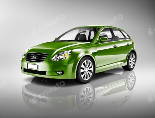 Preview: Three-Dimensional Shape Green Sedan Studio Shot