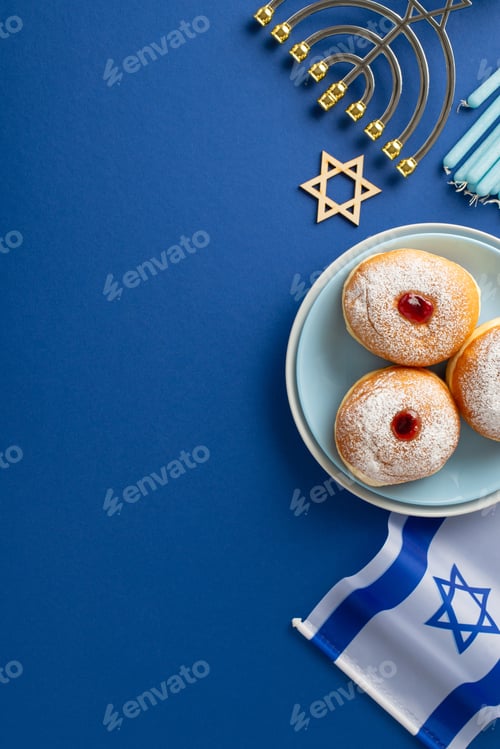 Preview: Observe Hanukkah with tasteful table setup. Overhead vertical shot